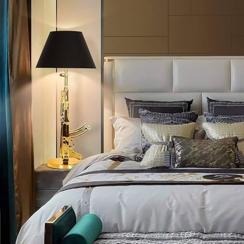 WJWWR Golden Gun Desk Lamp, AK47 Night Light Modern Gold, Cool Table Lamp for Bedroom, Hotel, Living Room, Guest & Children’s Room, Western Style Decor