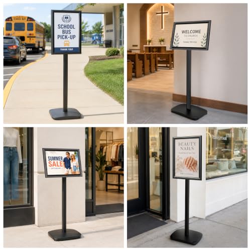 VAIIGO Heavy Duty Sign Holder Stand 8.5x11 Inch - Pedestal Floor Standing Sign Holder with Weighted Base - Vertical & Horizontal Poster/Menu Stand for Indoor/Outdoor Business Store Advertising, Black
