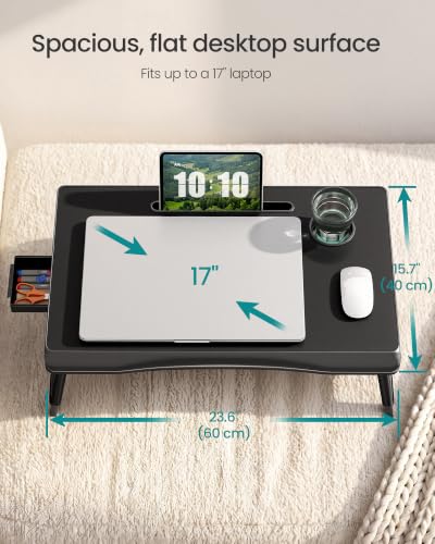 SONGMICS Foldable Lap Desk, Portable Bed Desk Table Tray w/Cup Holder Tray
