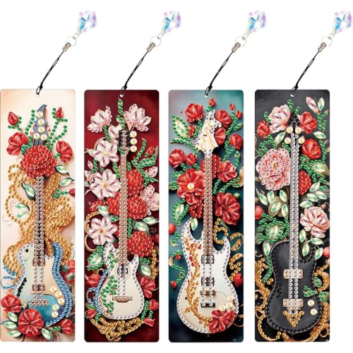 4Pcs Flower Bass DIY Diamond Art Painting Bookmark