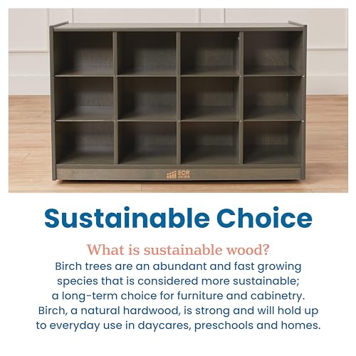 ECR4Kids 12 Cubby Mobile Tray Storage Cabinet, 3x4, Grey Wash