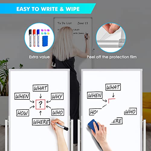 Rolling Whiteboard on Wheels 40" x 24" Aluminum Frame