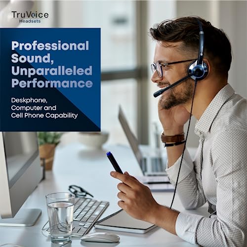 TruVoice HD-550 USB Premium Headset for The Office or Call Center – Works with All VoIP Phone Systems – Noise Canceling Microphone and HD Speakers