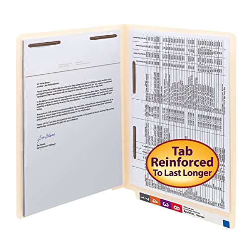 Smead End Tab Fastener File Folder, Shelf-Master® Reinforced Straight-Cut Tab, 2 Fasteners, Letter Size, Manila, 50 per Box (34120)