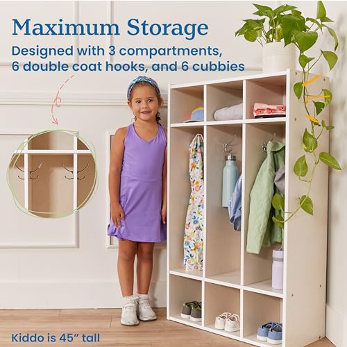 ECR4Kids Streamline 3-Section Coat Locker with Cubby Storage, Classroom Furniture, White Wash