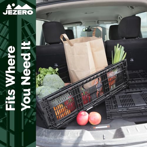 JEZERO Medium 3-Pack Collapsible Plastic Storage Crate – Stackable Utility Bin with Folding Walls for Garage, Closet, Car Trunk, and Home Organization | Black, 24" x 16" x 8"