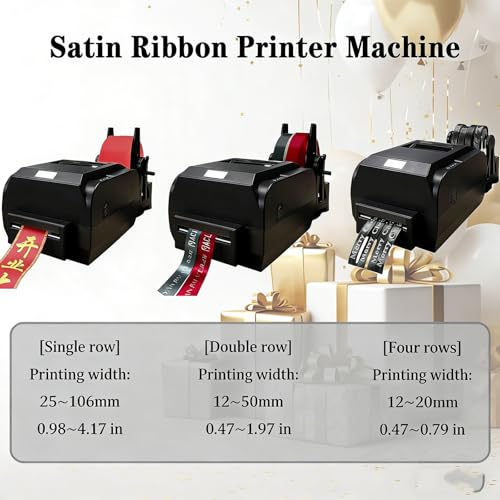 Satin Ribbon Printer with Spool Holder, Label Printer, Foil Stamping Printing Machine, 150mm/s Speed, Multi-Language DIY Decorative Ribbons Supports 50+ Languages for Present Wrapping Singlerow