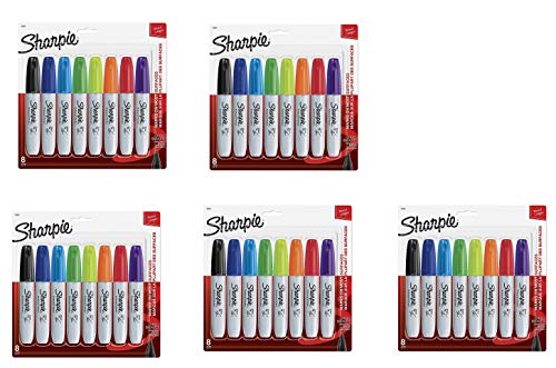 Sharpie 38250PP Permanent Markers, Chisel Tip, Assorted Colors, 8-Count, 40 Markers