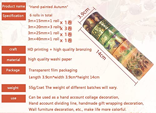 60 Rolls Washi Masking Tape 15/20/25/40 Mm Wide Set,Hand Drawn Autumn Gold Foil Decorative Craft Tapes,for DIY School Supplies,Gift Wrapping,Bullet Journals