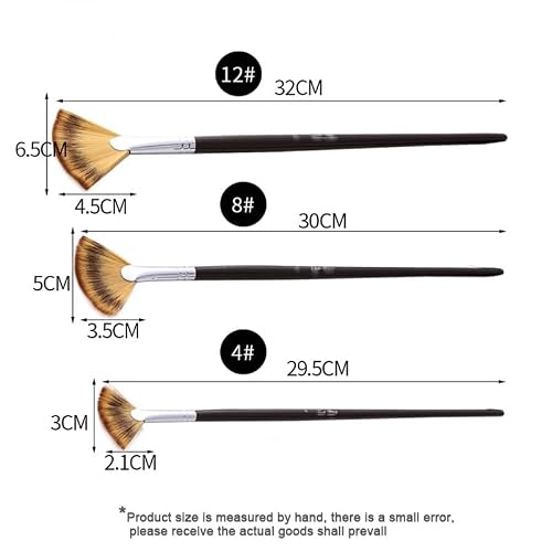 UOHLCX HBJWOV 3Pcs Fan Brushes Set Soft Nylon Hair Birch Wooden Long Handle Artist Paint Brush for Acrylic Watercolor Painting