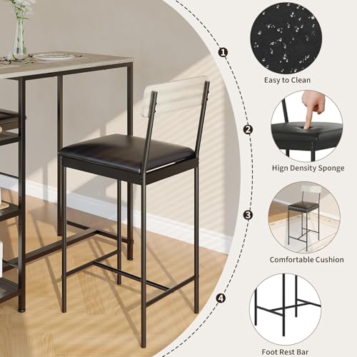 GarveeLife Dining Table Set for 2, Counter Height Bar Table Set with Storage ＆ Stools, High Top Pub Table and Chairs for Kitchen, Dining Room, Sofa Side, Apartment, Breakfast Nook