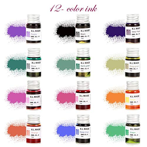 Thyggzjbs Handmade High Borosilicate Glass Glass Dip Pen Ink Set-Crystal Pen with 12 Colorful Inks for Art, Writing, Signatures, Calligraphy, Decoration, Gift