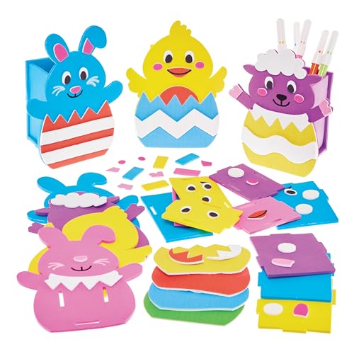 Baker Ross FX968 Easter Pen Pot Kits - Pack of 4, Easter Foam Craft Kits for Kids