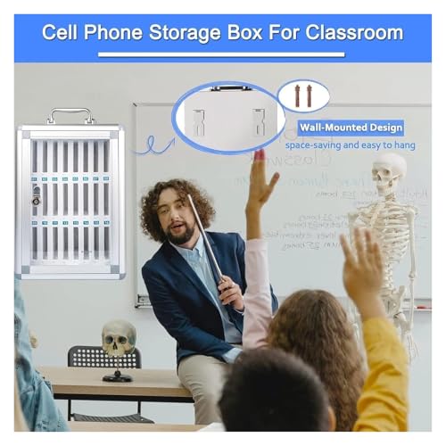 Cell Phone Locker, Cell Phone Locker Box, Wall Mounted Phone Box with Lock Pocket Chart for Classroom(49 * 19 * 36.5CM)