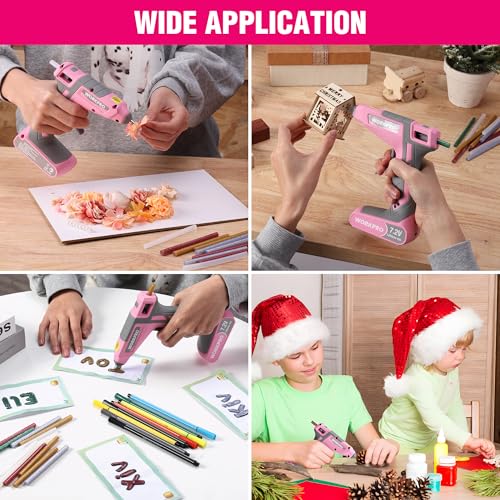WORKPRO Cordless Hot Glue Gun, 7.2V Dual-Temp Kit, Pink