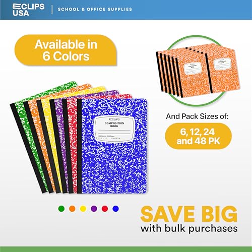 Composition Notebook Wide Ruled Composition Notebooks Bulk Orange Marble Hard Cover Wide Ruled Notebook Paper Note Books For Schools Marble Composition Books 100 Sheets 200 Pages 9.75” x 7.25” (6 Pack, Orange)