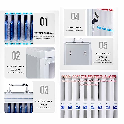 FENOKD Cell Phones Storage Cabinet 12/24/32/48/60 Slots Aluminum Alloy Cell Phones Holder Storage Box Mobile Phones Desktop Organizer Wall-Mounted Pocket Chart Storage，24