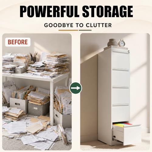 FOSTOKO 5 Drawer File Cabinet for Home Office, Vertical Filing Cabinet