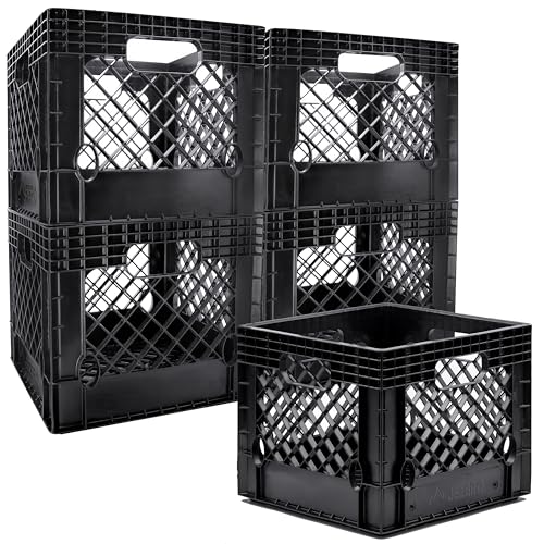 JEZERO Heavy-Duty Commercial Utility Crate | Made from Durable Recyclable HDPE | Impact-Resistant Storage Crate for Heavy Loads | 13" x 13" x 11", 16 Quart, 5-Pack