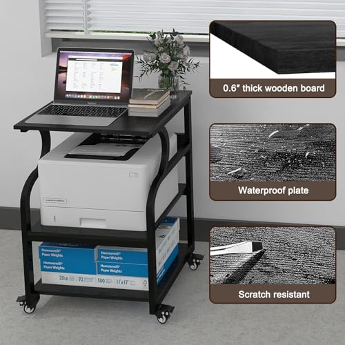 Natwind 3 Tier Large Printer Stand, 24"x20", with Charging Station,Black