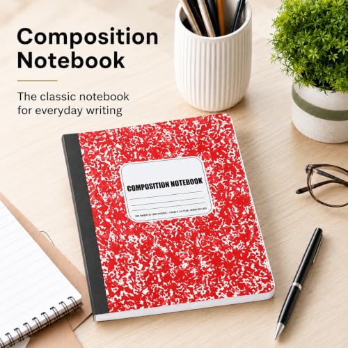ZUBBLLE Composition Notebooks, Wide Ruled, Red Marble, 48-Pack