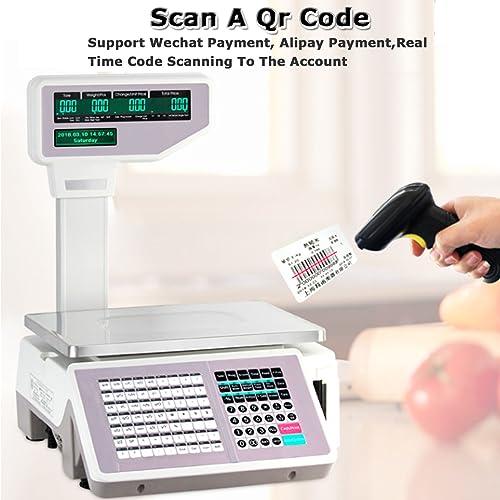 OGMOYT Electronics Label Printing Scale, Commercial Digital Price Label Printing Scale, Cash Register with Thermal Label Printer, Double-Sided LCD Display and Vertical Rod
