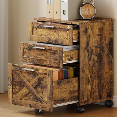 Garvee 3-Drawer Mobile File Cabinet with Lock, Under Desk Storage Drawers