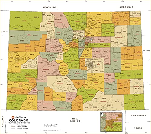 Colorado ZIP Code Map with Counties - Large - 48" x 42.5" Laminated