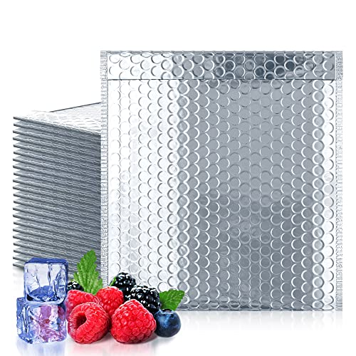 AMIFF Thermal Bubble Mailers, 10 x 10.5 Inch Silver Foil Metallic Insulated Mailer, Padded Shipping Envelopes, Reflective Lining, Pack of 100