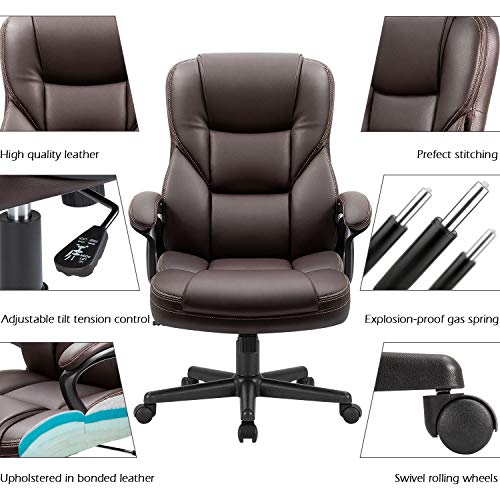 Furmax Office Executive Chair High Back Adjustable Managerial Home Desk Chair, Swivel Computer PU Leather Chair with Lumbar Support (Brown)