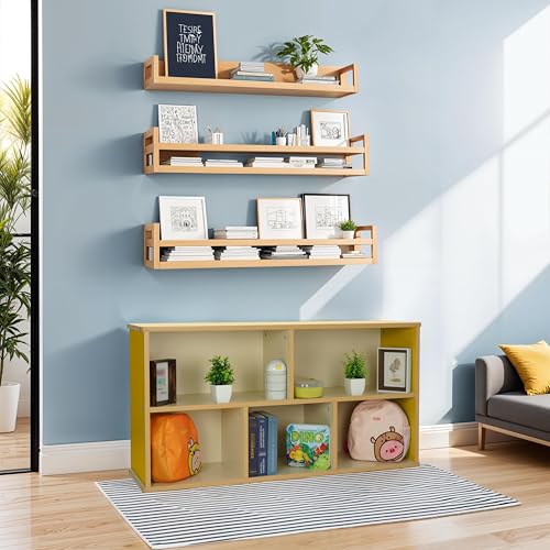 FDP Laminate 5-Compartment Storage Cabinet 24 inch Height Organize Books, Toys, Games, Art Supplies, Durable, Sturdy Furniture for Home, Daycare, Preschool, Classroom - Almond/Yellow, 13886-ALYE