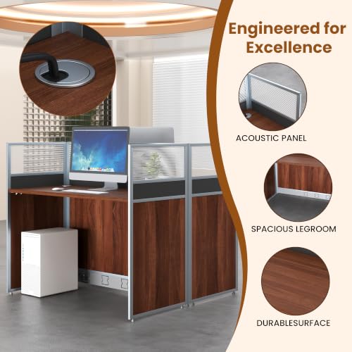 CUFEFi 2-Person Office Cubicle Desk,Office Cubicle Workstation with Privacy Panels & Cable Management,Collaborative Staff Desk with Mute Dividers,Durable Computer Table for Home, Office (Walnut Gray)
