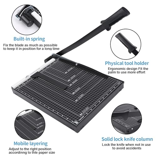 ISDIR 15" Guillotine Paper Cutter with Dual Pressure Bars, 15 Sheet Capacity, Magnetic Guide, Blade Lock, Heavy Duty Metal Base, for Cardstock, Crafts, DIY, Photos & Office
