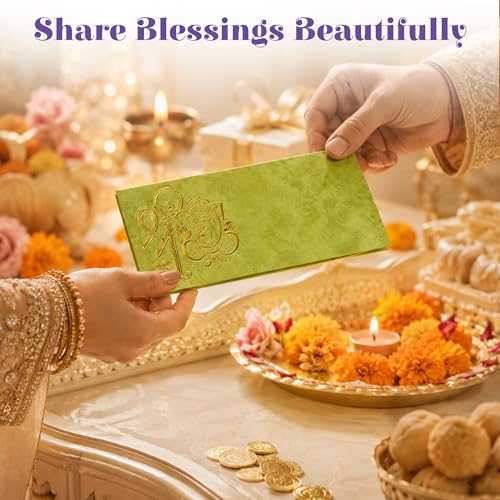 LoveNspire Money Envelopes (7 x 3 Inch) Decorative Ganesha Pattern Shagun Lifafa for Indian Wedding, Birthday | Cash Gift Holder & Home Savings Organizer Pack of 50