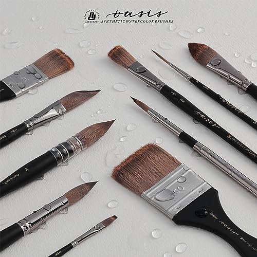 New York Central Oasis Synthetic Brush - Pointed Oval 1/2" - Handmade in Germany, Professional Watercolor Brushes with Ergonomic Handle, Soft, Absorbent Bristles for Artists