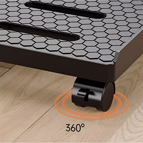 Computer Cart with CPU Holder Mobile CPU Stand, Rolling PC Tower Stand with 4 Caster Wheels, Floor CPU Holder Cart with Locked Wheel Under Desk for Home Office Mobile IT Support Platform(Black)