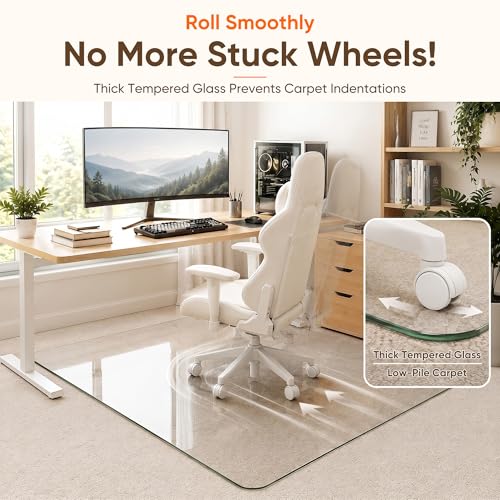 Antok 45"x45" Tempered Glass Chair Mat, 0.2" Heavy Duty Floor Mat, Office