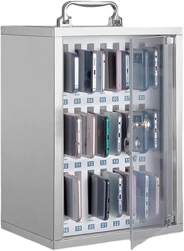 DJVHSRI Stainless Steel Wall-Mounted Telephone Cabinet with Clear Storage for Mobile Phones Portable Handle & Key Lock - Secure & Stylish,Silver-24