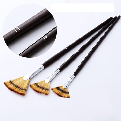 UOHLCX HBJWOV 3Pcs Fan Brushes Set Soft Nylon Hair Birch Wooden Long Handle Artist Paint Brush for Acrylic Watercolor Painting