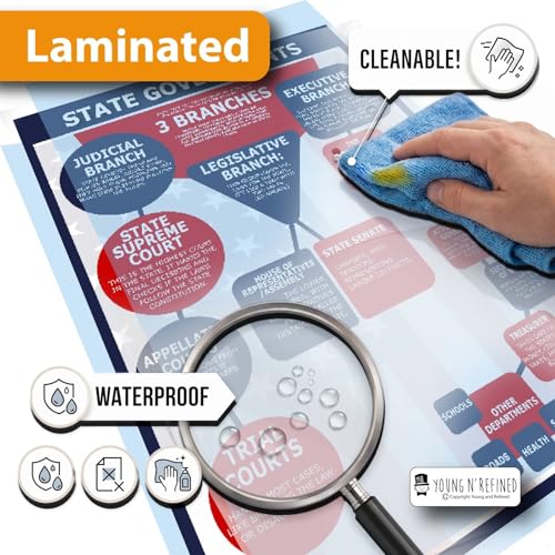 XXL Learning State Government chart Plastic poster for classroom clear teaching tool for schools Young N Refined (36x54)