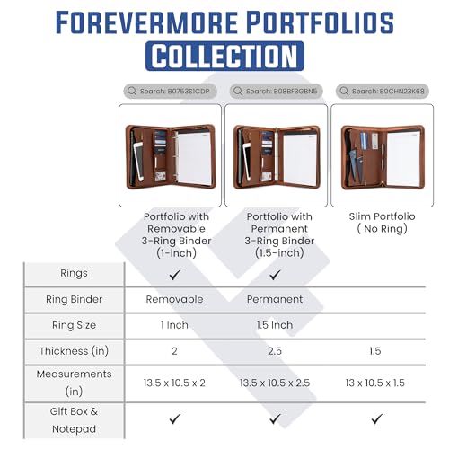 Forevermore Portfolio Binder, 1.5" Permanent 3-Ring, Vegan Leather, Brown