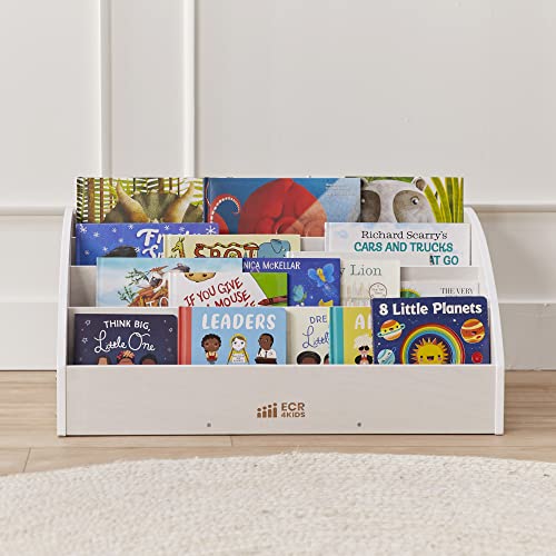 ECR4Kids 4-Shelf Toddler Book Display, Wooden Bookshelf, 30in W, White Wash