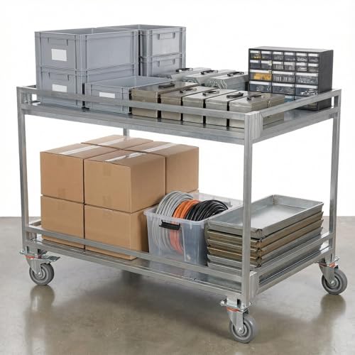 2-Shelf Utility/Service Cart Metal Rolling Storage Cart with Wheels 660lbs Capacity with Handle for Warehouse/Garage/Cleaning/Manufacturing
