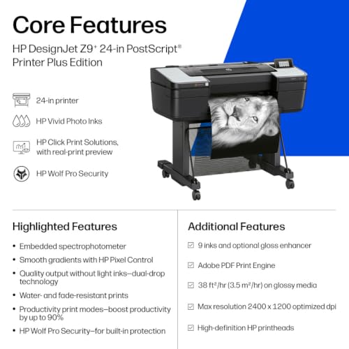 HP DesignJet Z9+ Postscript Graphics Printer - 24-inch, for Fine Art Graphics & Secure Large Format Printing - (W3Z71D) - New Model