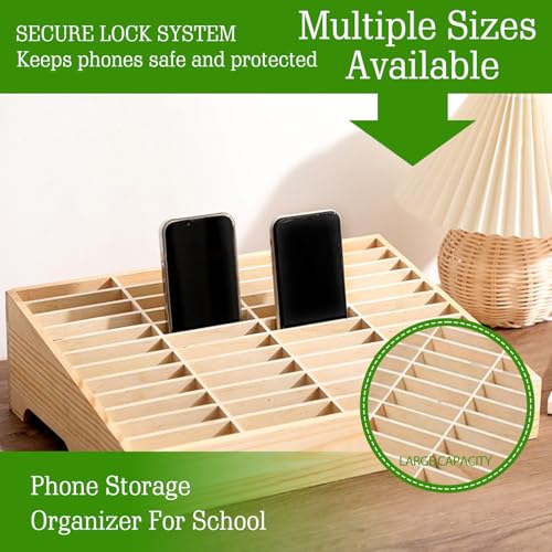 Cell Phone Holder Stand, Wooden Phone Organizer with Multiple Slots, Open Storage Rack for Classroom Office Meeting Room Desk Use(48)