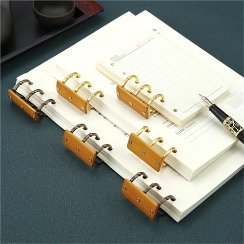 16pcs Metal 3 Rings Binder Clips with Bamboo Plates Loose Leaf Notebook Book for Album Diary Data(Golden)