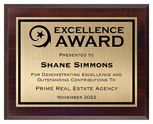 Awards4U Excellence Award Plaque - Personalized Plaque for Employee Recognition and Appreciation Size 10x8 - Customize Now!