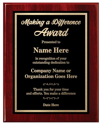 Personalized Award Plaque for Employee Apprecication and Recognition - Making a Difference Award - Choose Your Style and Size (10.5x13 Rose Piano Wood)