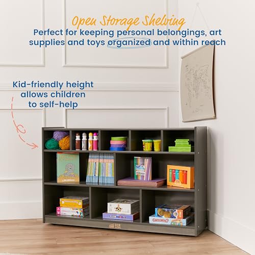 ECR4Kids 5+5 Cubby and Storage Mobile Tray Cabinet, Classroom Furniture, Grey Wash
