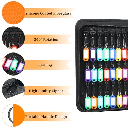 Ehoehu Portable Key Organizer with Handle, Fireproof and Waterproof Key Case, Key Holder with 54 Hooks and Tags Portable Key Storage Book for Offices Real Estate Agencies Hotels and Rental Management
